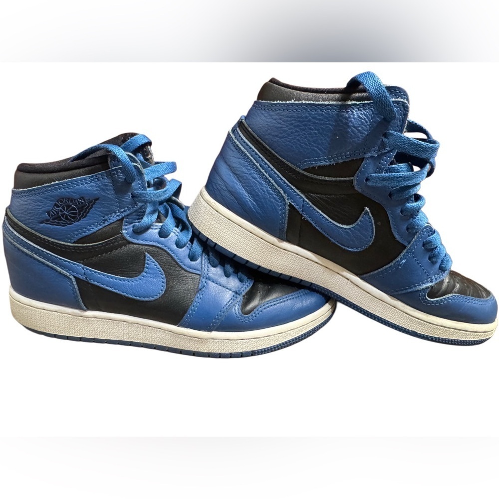 Nike Black and Blue Sneakers High-Top Leather - Picture 5 of 14